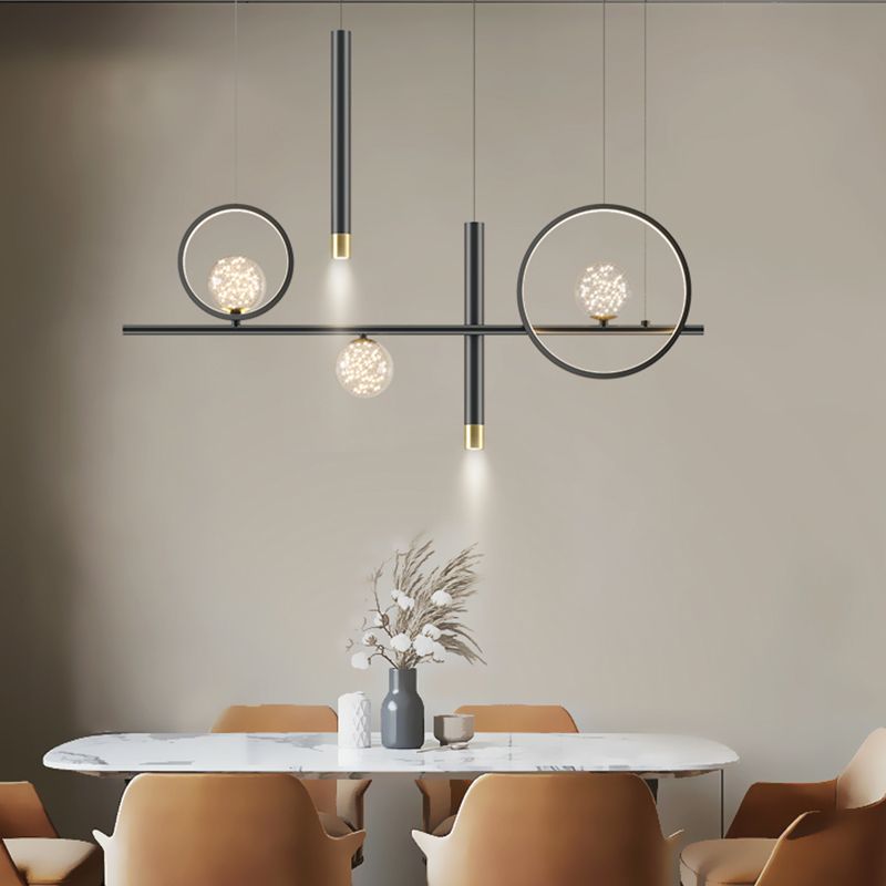 Contemporary Pendant Lights Island Geometry Pendant Light Fixtures Metal 7-Light