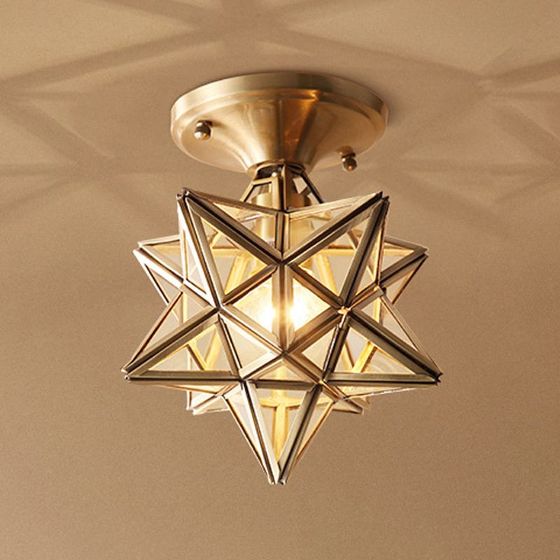 1 Light Semi-Flush Ceiling Light Traditional Glass Ceiling Mount Lamp for Bedroom