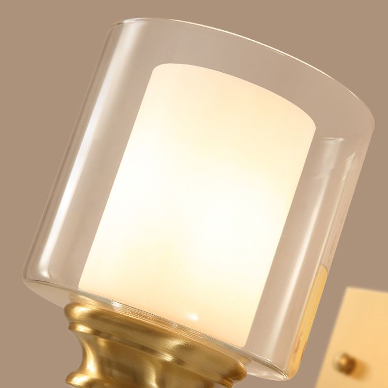 Luz de pared de tambor de vidrio transparente estilo moderno de estilo 1 cabezal iluminación de pared en latón