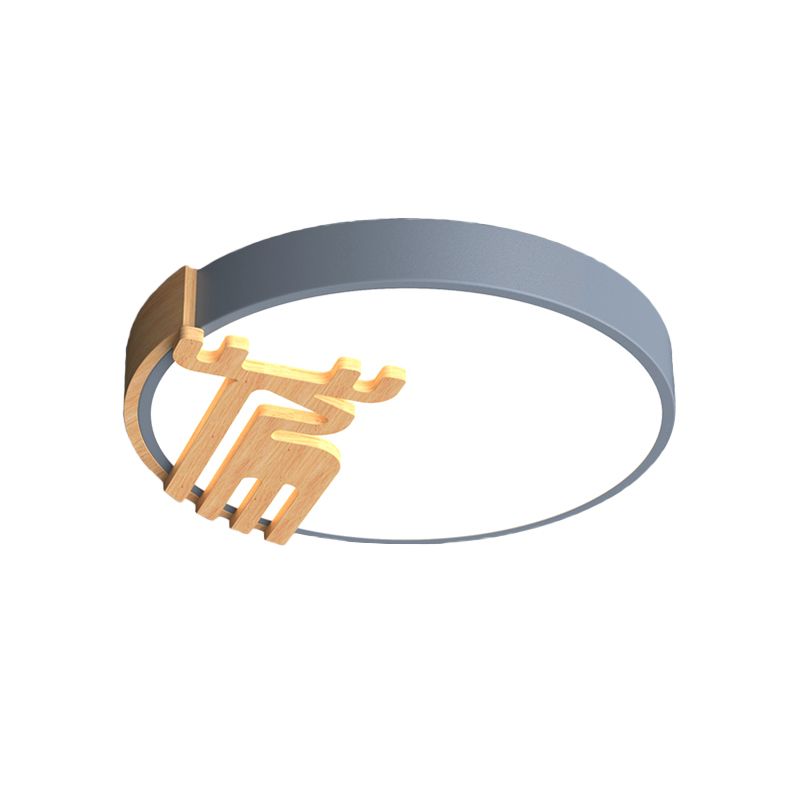 Drum Flush Light Fixture Nordic Acrilico Led Grigio / Bianco / Verde Close to Ceiling Light con Wood Deere Decoration