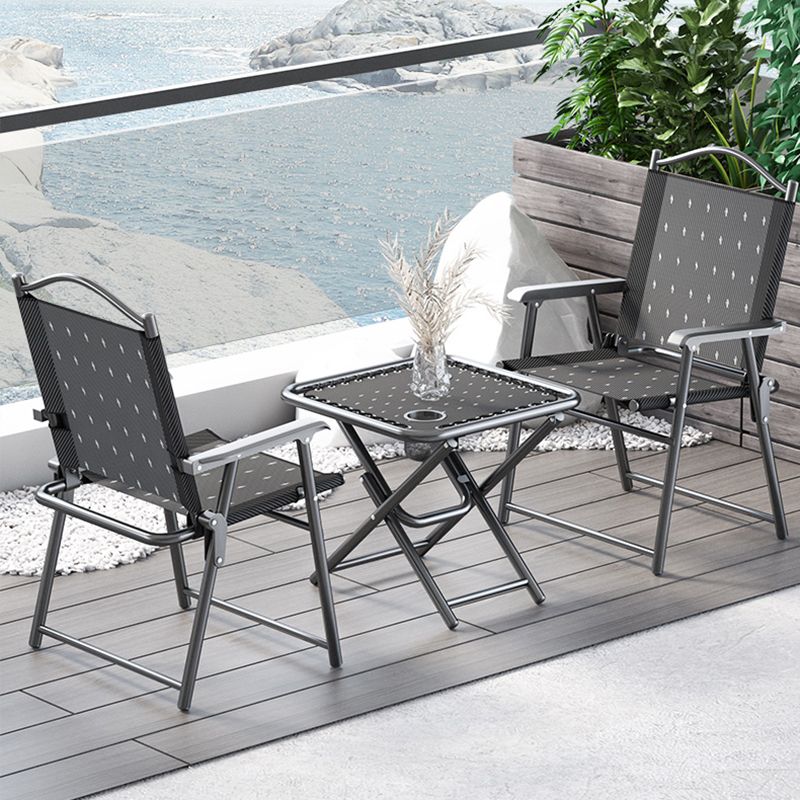 Modern 1/3 Pcs Bistro Set Square Metal Dining Table Set in Black