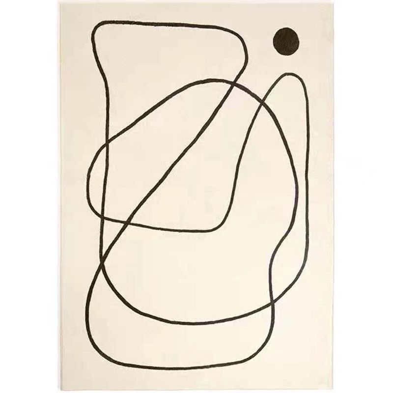 White Tone Simple Indoor Rug Polyester Abstract Lines Carpet Non-Slip Backing Rug for Home Decor