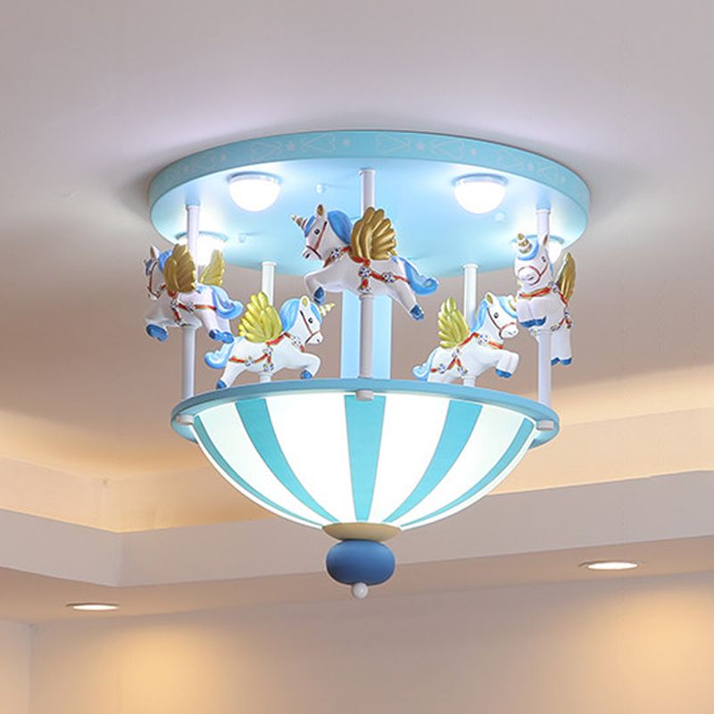 Plafonnier Merry-Go-Round pour enfants en résine, 5 ampoules, éclairage encastré pour chambre à coucher, rose/bleu