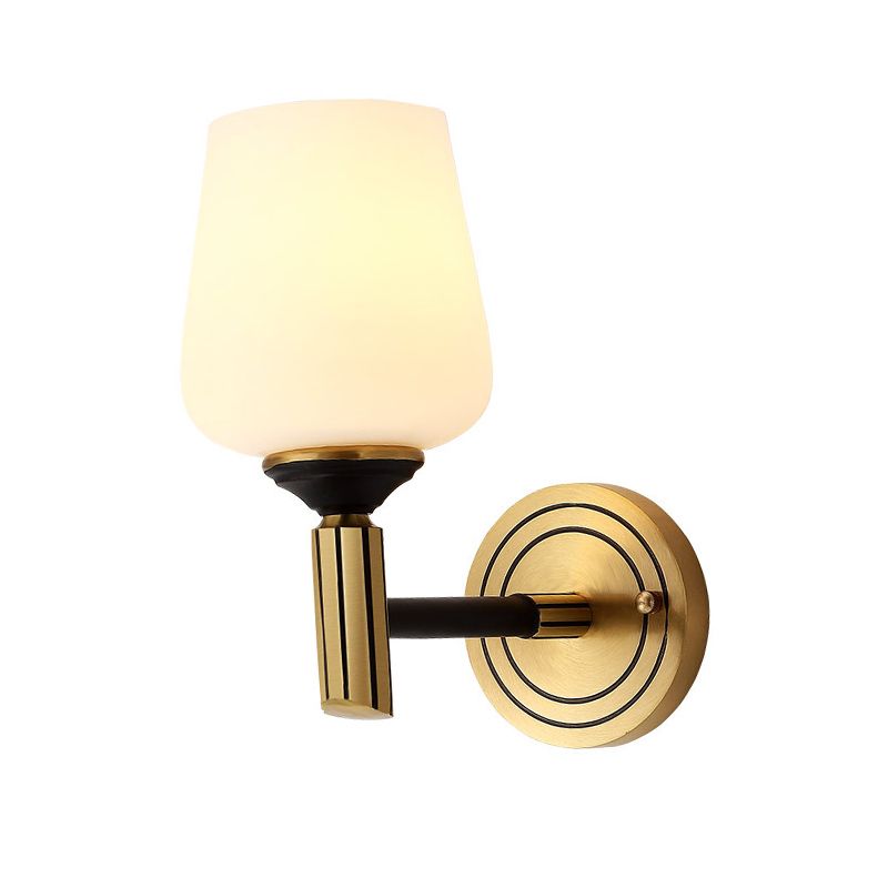 Vintage Conical Wall Light 1/2-Head Frosted Glass Wall Sconce Lighting in Black-Gold for Foyer