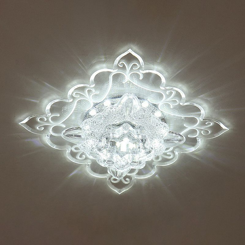 Lámpara de techo empotrada cuadrada para entrada, accesorio de iluminación LED contemporáneo de montaje empotrado en cristal, transparente