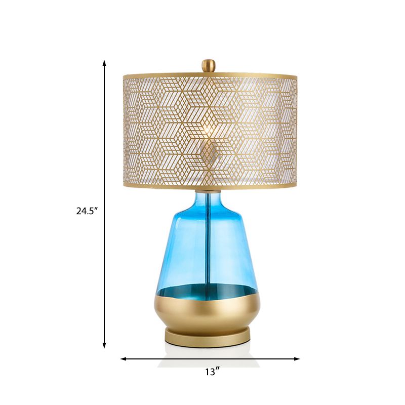 Lampada da tavolo con paralume a tamburo Lampada da scrivania moderna metallizzata 1 lampadina dorata piccola per camera da letto