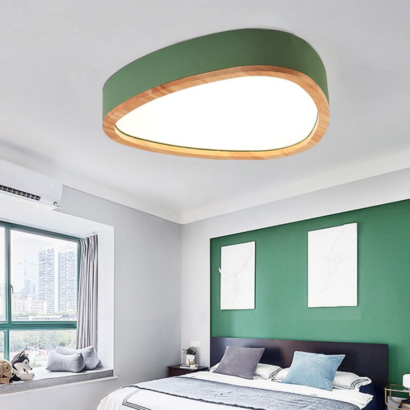 Grey/White/Green Drop Flush Mount Ceiling Light Modern Iron and Wood Unique Ceiling Light in Warm/White