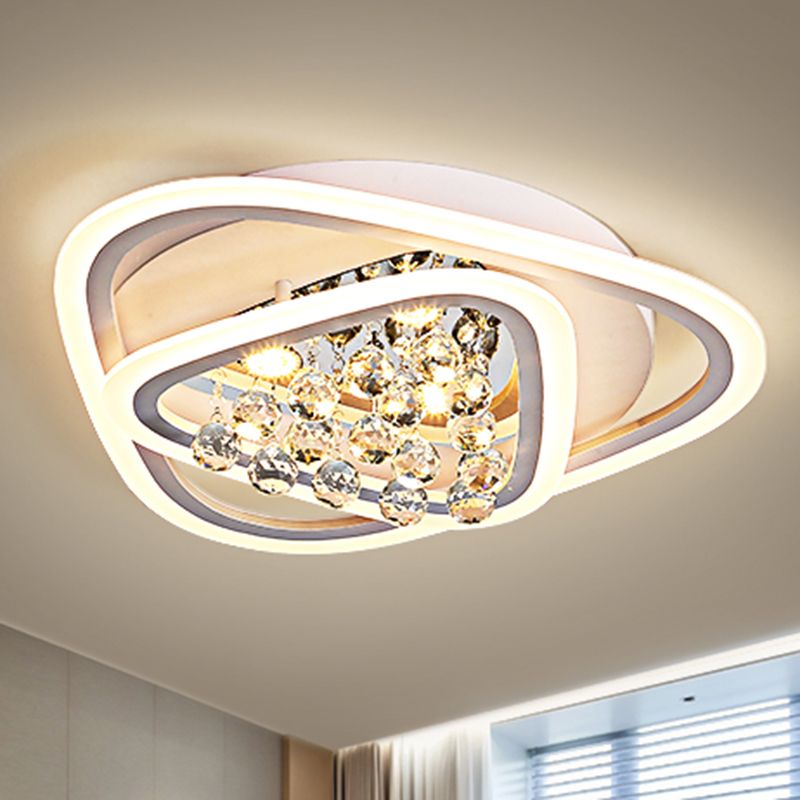 19.5"/23.5"/31.5" W LED Triangle Flush Mount Lamp Simple White Crystal Ceiling Mounted Fixture in Warm/White Light