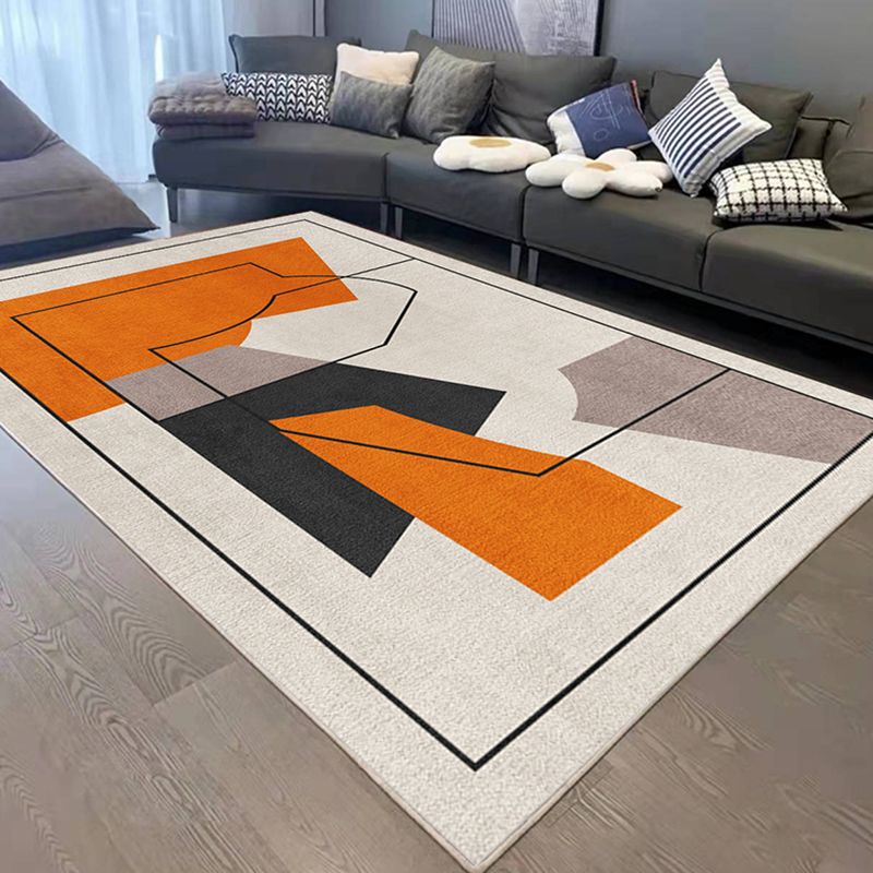 Orange Gorgeous Rug Polyester Color Block Rug Washable Rug for Drawing Room