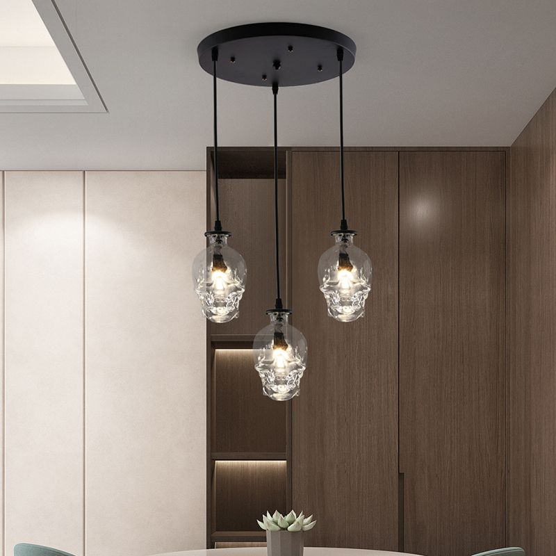 Lampada sospesa nera in vetro in stile creativo industriale Luce a sospensione geometrica per sala da pranzo