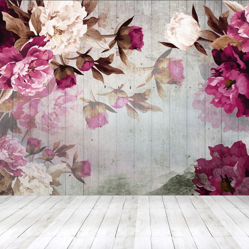 Rose Red Peonies Wallpaper Mural Moisture Resistant Wall Covering for Accent Wall