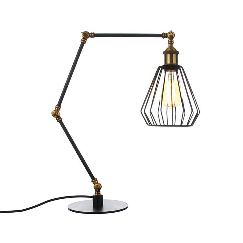 Lampada da tavolo per camera da letto Diamond Cage Illuminazione metallica Lampada da tavolo regolabile elegante a 1 testa per fattoria con finitura nera/ottone