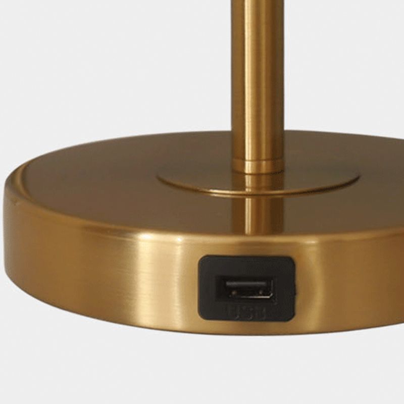 Gold Metal Table Light Modern 1-Light Bedroom Nightstand Lamp with Bucket Fabric Shade