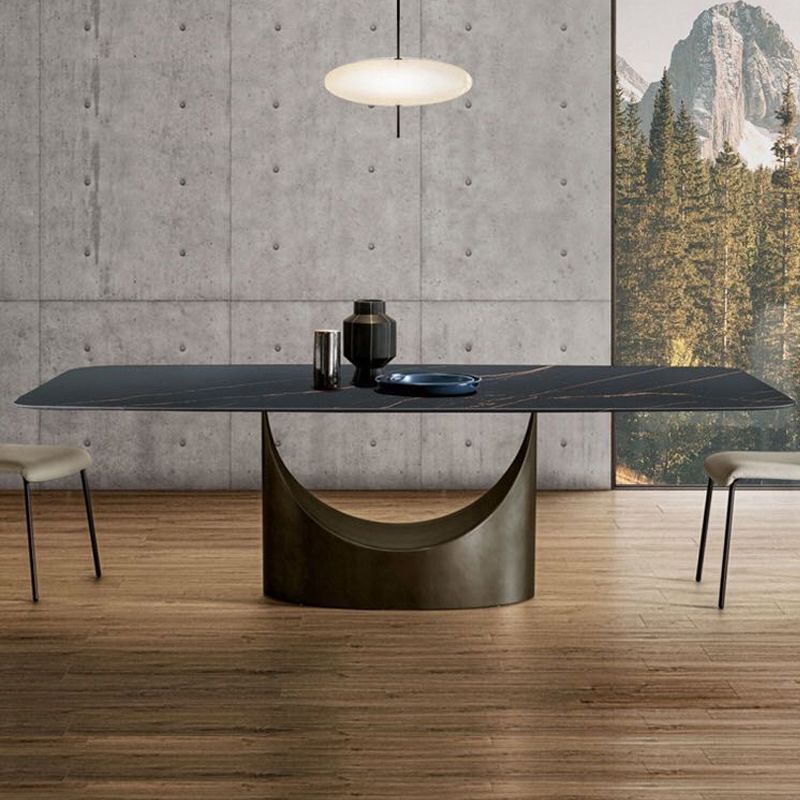 Modern Rectangle Dining Table Sintered Stone Table with Metal Legs for Kitchen