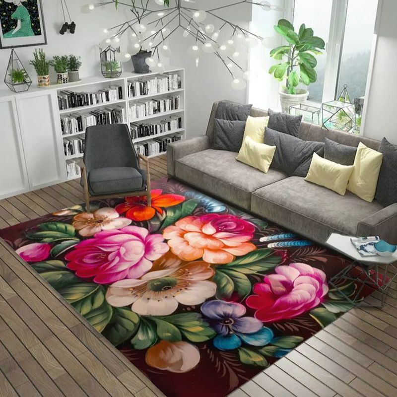 Contemporary Indoor Room Rug Yellow Plants Area Carpet Polyester Anti-Split Carpet