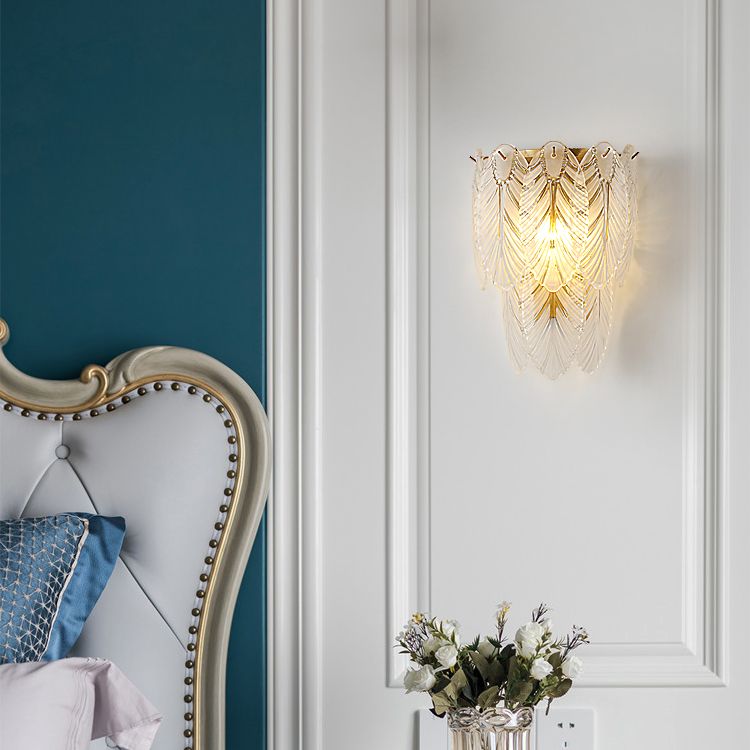 Leaf Flush Mount Wall Sconce Postmodern Crystal Gold Wall Light for Living Room