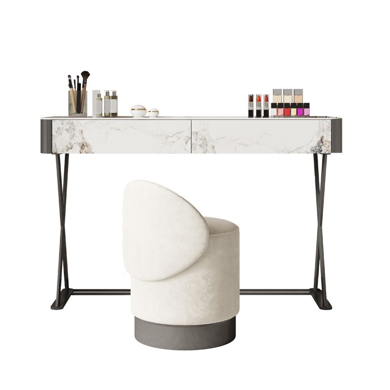 Luxurious Vanity Set 2 Storage Drawers with Padded Stool in White