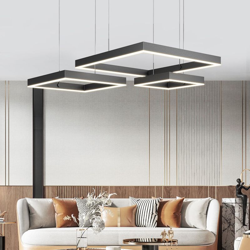 Modern Squared Ceiling Pendant Light Metal 3 Lights Pendant Lights
