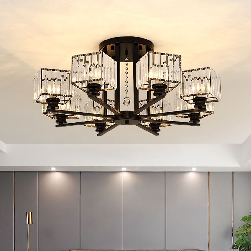 Lámpara empotrada rectangular de cristal prismático, lámpara de techo semiempotrable moderna para sala de estar con 4/6/8 luces, en negro/dorado