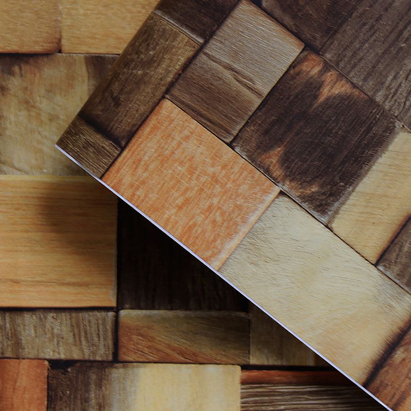 Removable Country Wood Block Wallpaper Orange Patchwork Wall Art, Peel and Stick