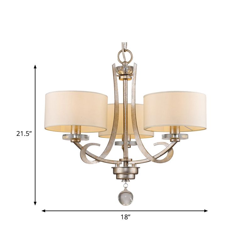 3 lampadario classico di tamburi classico di luce a sospensione leggera in bianco per camera da letto con cristallo