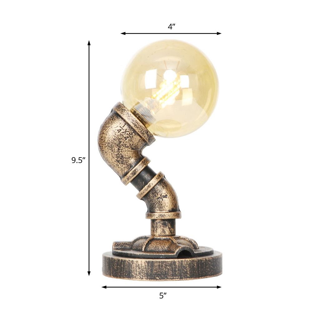 1 Light Light/Amber Glass Desk Lampada Vintage Vintage Bronzo Globe Bronzo Ombra del soggiorno Luce con base
