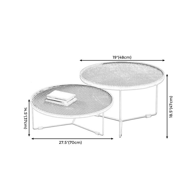 Modern Style Tempered Glass Top White/black Iron Base Round Coffee Table