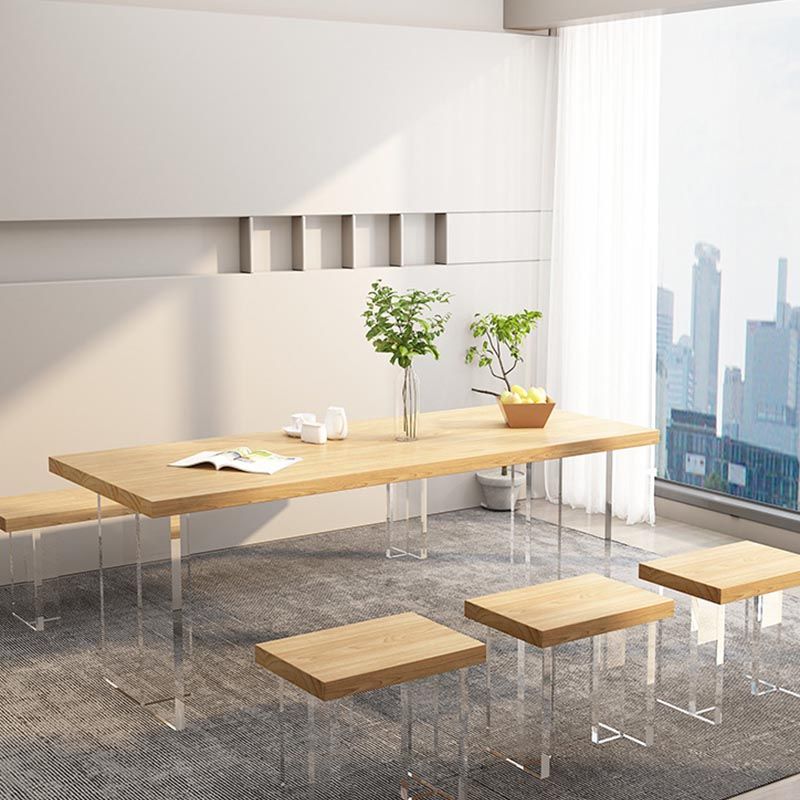 Minimalism Solid Wood Table for Restaurant Rectangle Table with Acrylic Base