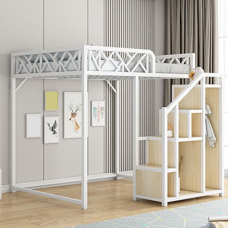 Metal Loft Bed with Staircase Scandinavian Kids Bed with Shelves
