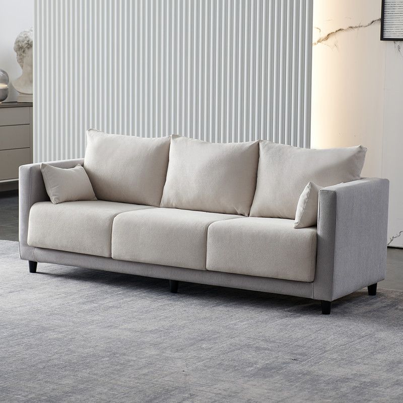 Contemporary Tuxedo Arm Standard Sofa with Bolster Pillows for Living Room, Apartment