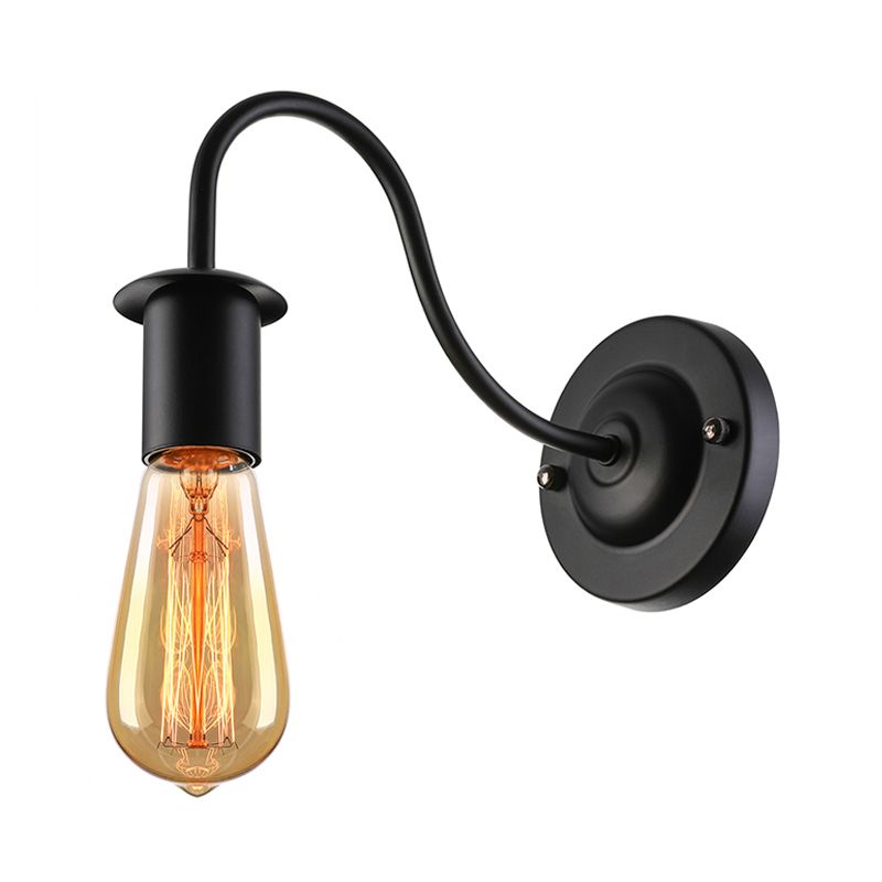7 "/11" Dia 1 illuminazione a parete a testa vintage lampada a parete in metallo con braccio a collo di cigno con lampadina nuda in nero