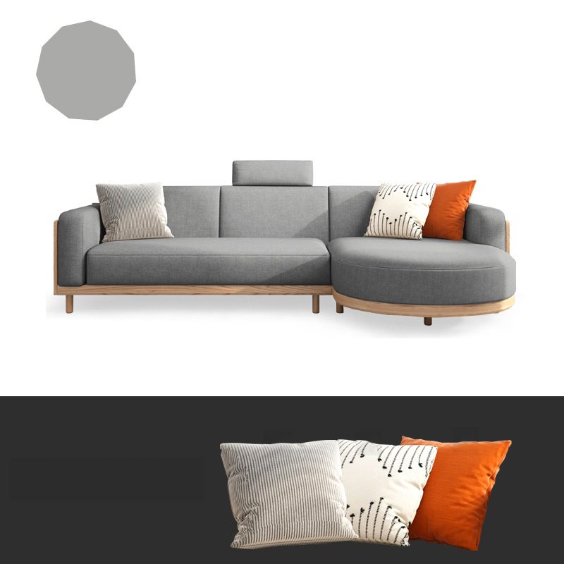 Scandinavian Linen Square Arm Sofa with Chaise with Wood Accents - 106.3" W