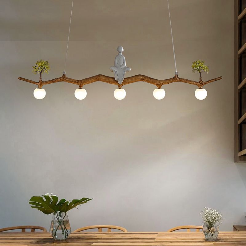 Brown Resin Island Lights Modern Restaurant Multi-Head Restaurant Lamphing con sombra de vidrio de globo