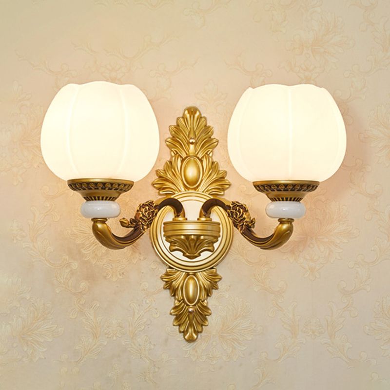 Bloemen Cream Glass Wand Licht Paksel Vintage woonkamer Muur gemonteerde lamp in goud