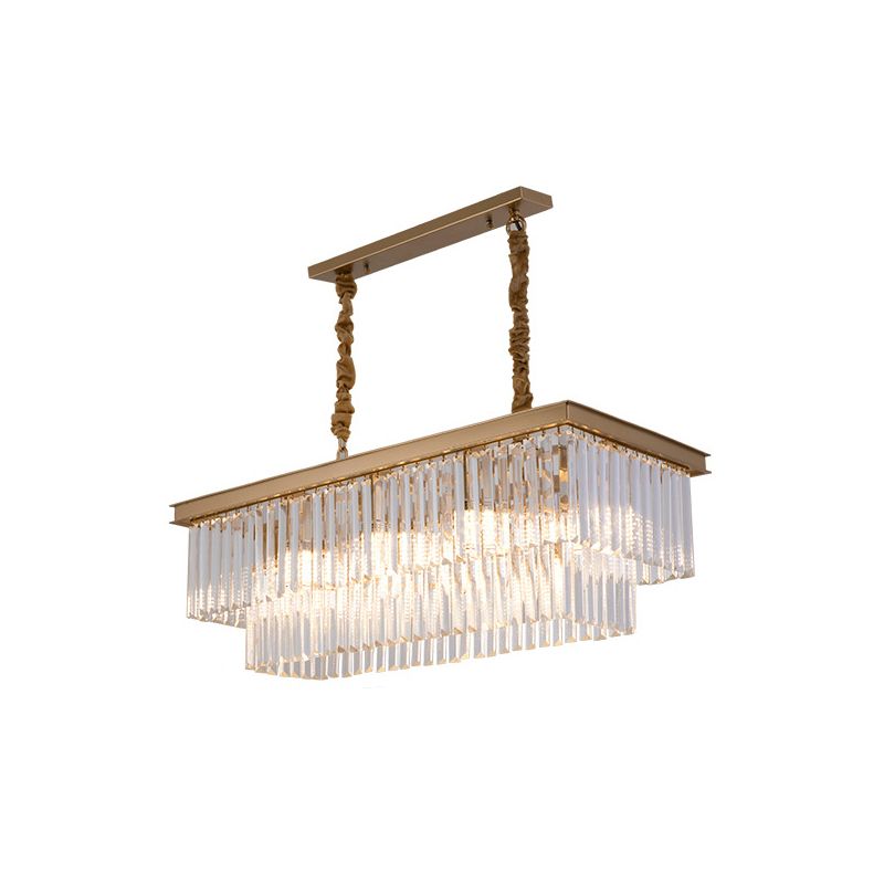 8 Bulbs Island Lamp Country Dining Room Hanging Light Kit with Rectangle Faceted Crystal Shade