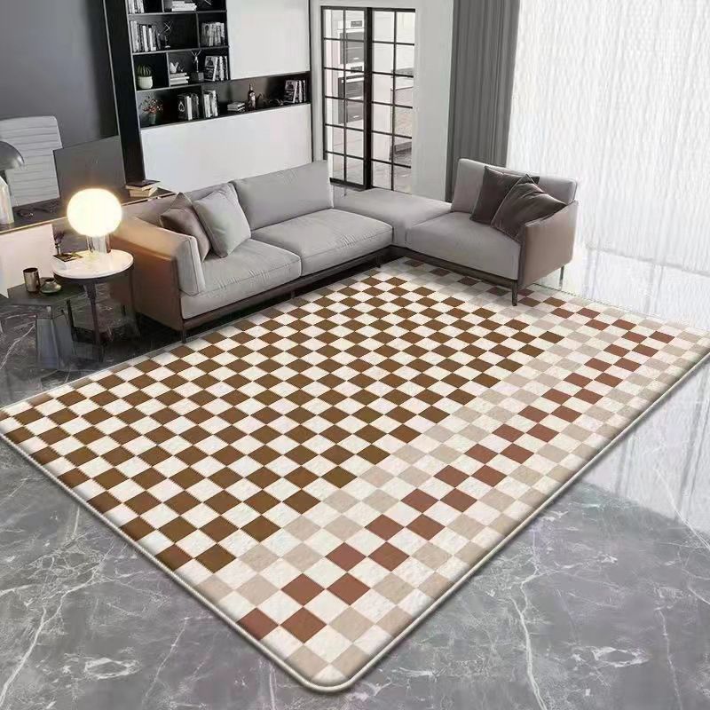 Orange Modern Carpet Polyester Check Pattern Carpet Washable Carpet for Living Room
