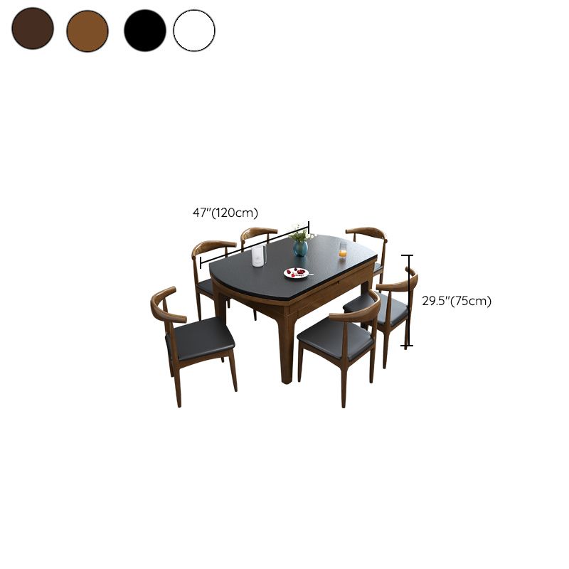 4 Legs Dining Table Modern Style Round Stone Dinette Table with Drop-Leaf
