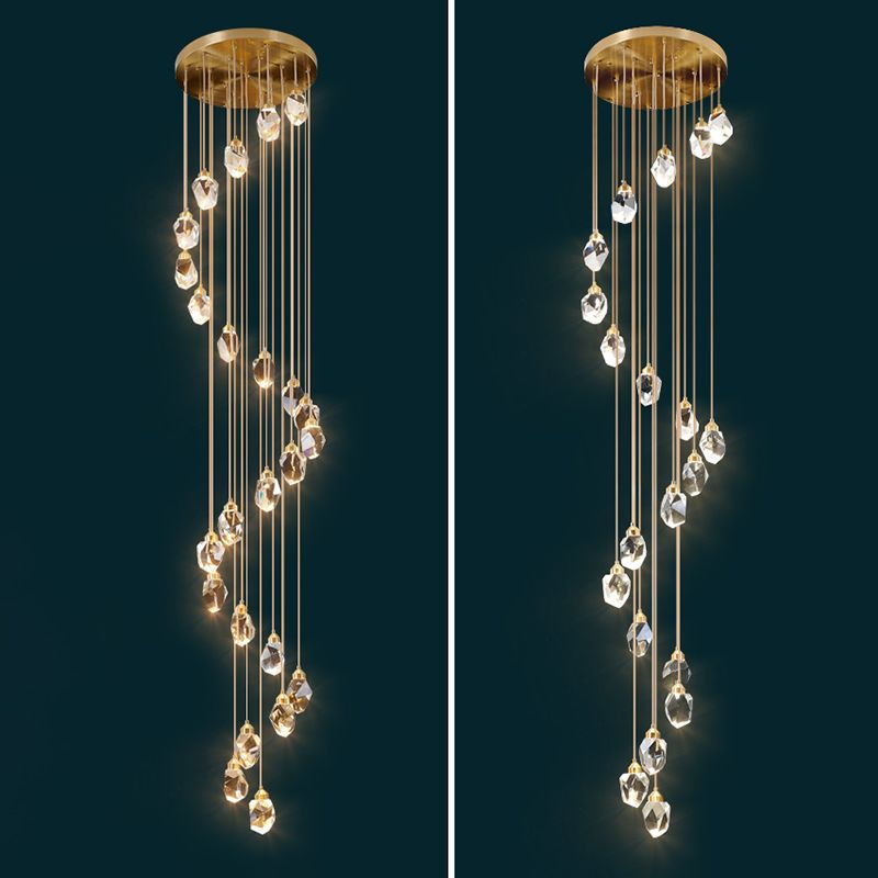 Crystal Gold Pendant Light Geometric Contemporary Ceiling Light for Stair Half