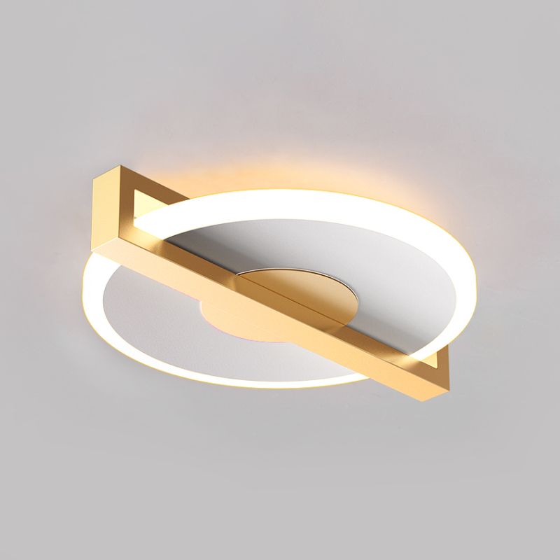 Small Disk Thin Flush Light Fixture Retro Style Metal Black/White and Gold LED Close to Ceiling Lamp