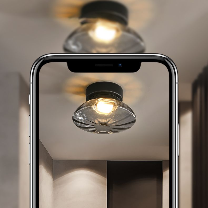 Plafonnier semi-encastré moderne, éclairage de plafond simple en verre pour balcon