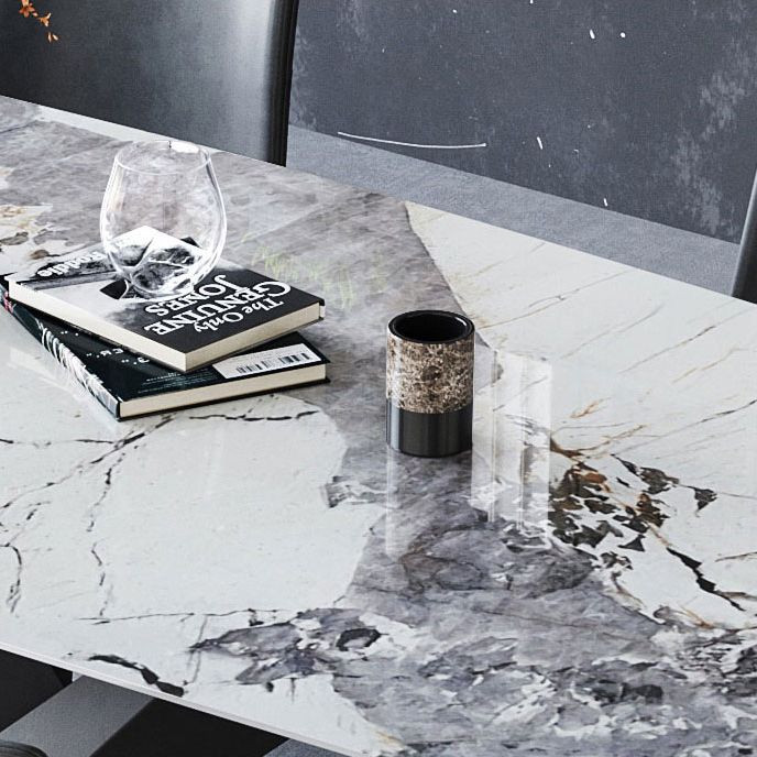 Stone Top Dining Table Rectangle Dining Table with Pedestal for Kitchen