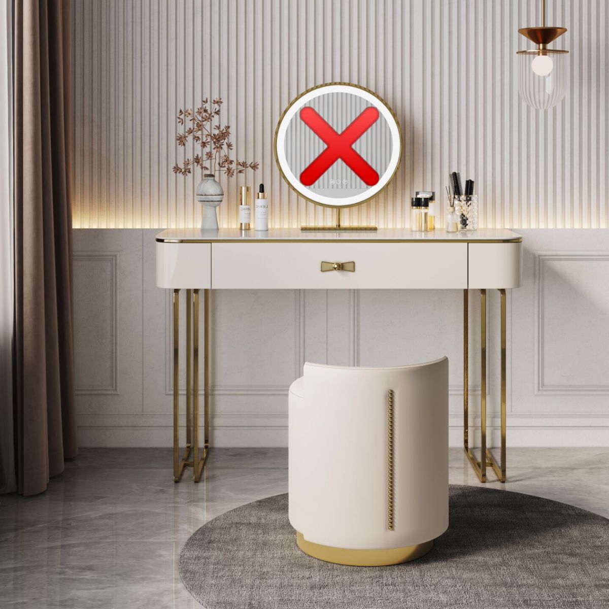 Glam Vanity Dressing Table Set Beige Make-up Vanity with Drawer