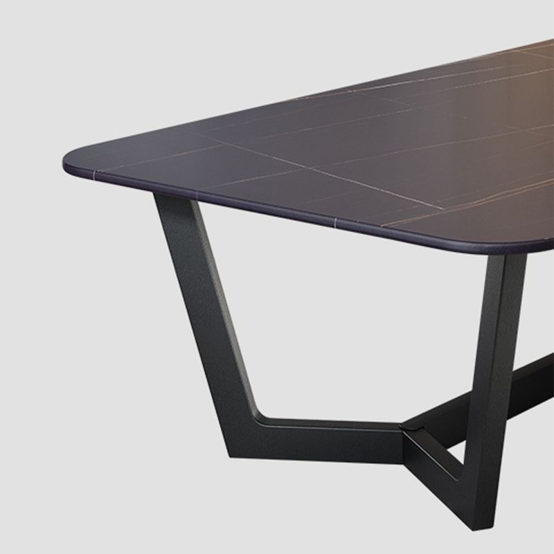 16.5" H Glam Rectangle Slate Coffee Table Metal Trestle Cocktail Table