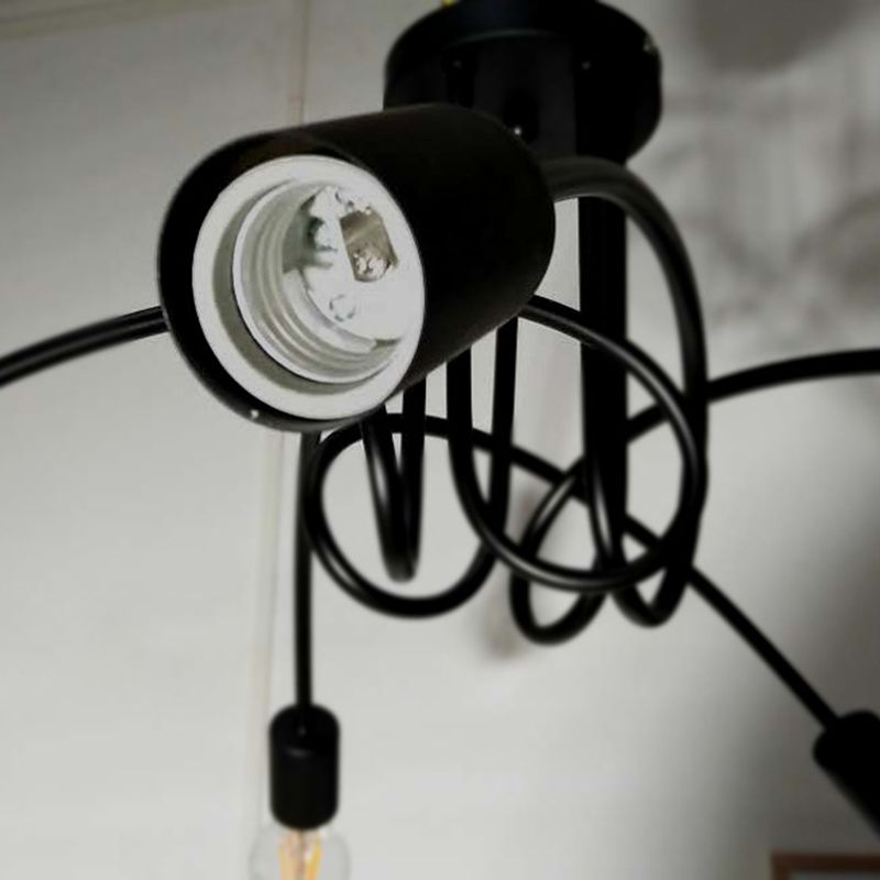 Luminaria de techo de montaje semiempotrado con bombilla expuesta industrial Luminaria de techo de montaje semiempotrado de metal en acabado negro