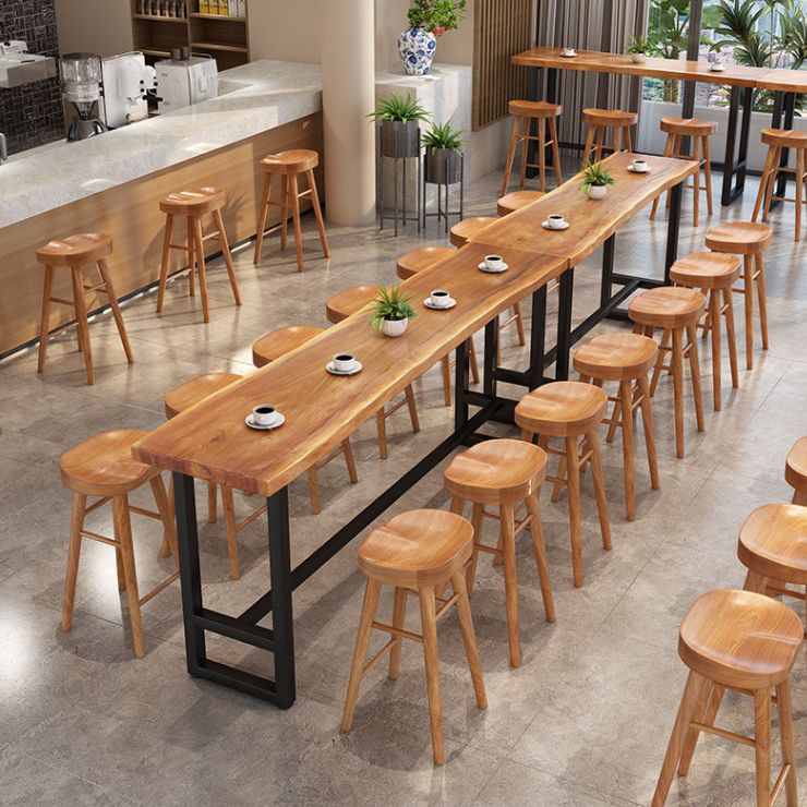 Modern Trestle Bar Height Pub Table Solid Wood Natural Bar/Dinette Table for Shop