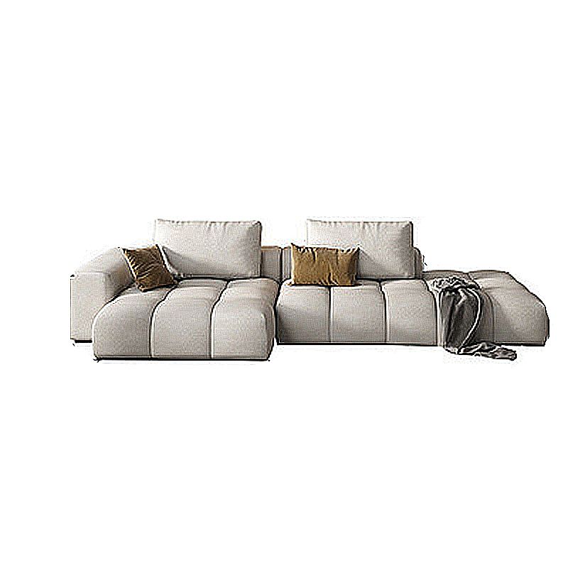 Nordic Cream Square Arm Sofa Faux Leather Cushion Back Sectional for Living Room
