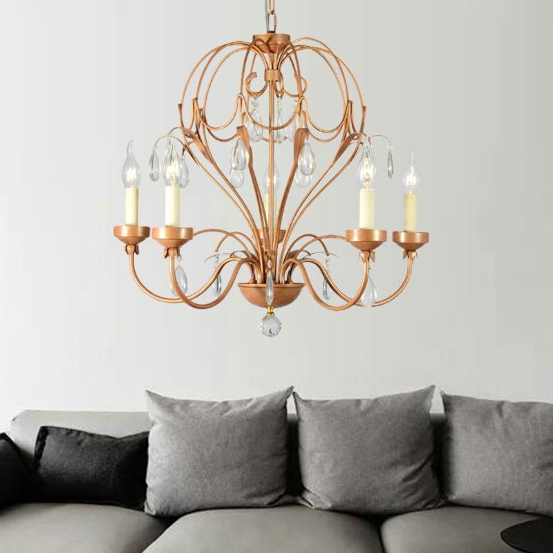 Brass 5/6 Lights Chandelier Light Fixture Traditional Metal and Crystal Candle Pendant Lamp for Dining Room