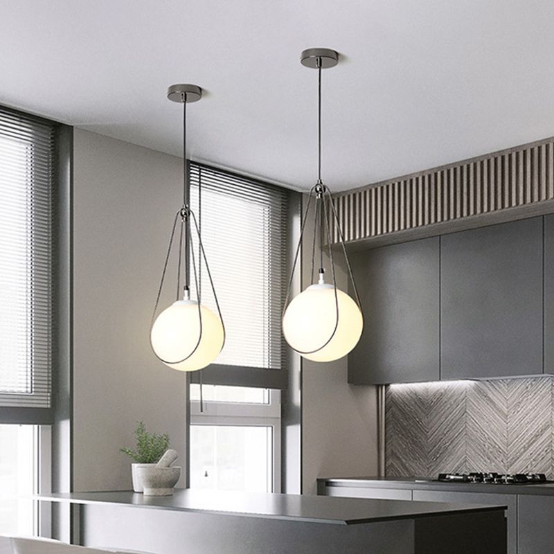 8 "/10"/12 "brede traanhanglicht Modern wit balglas 1 lichte nikkelafwerking Pendulumlicht voor restaurant