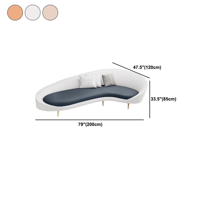 Faux Leather Contemporary Curved Sofa Moon Shape Sloped Arm Sofa for Living Room