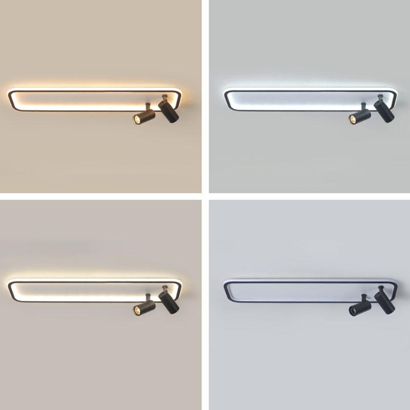 Aluminum Rectangular Flush Mount Modern Black Ceiling Light Fixture with 2 Spotlights
